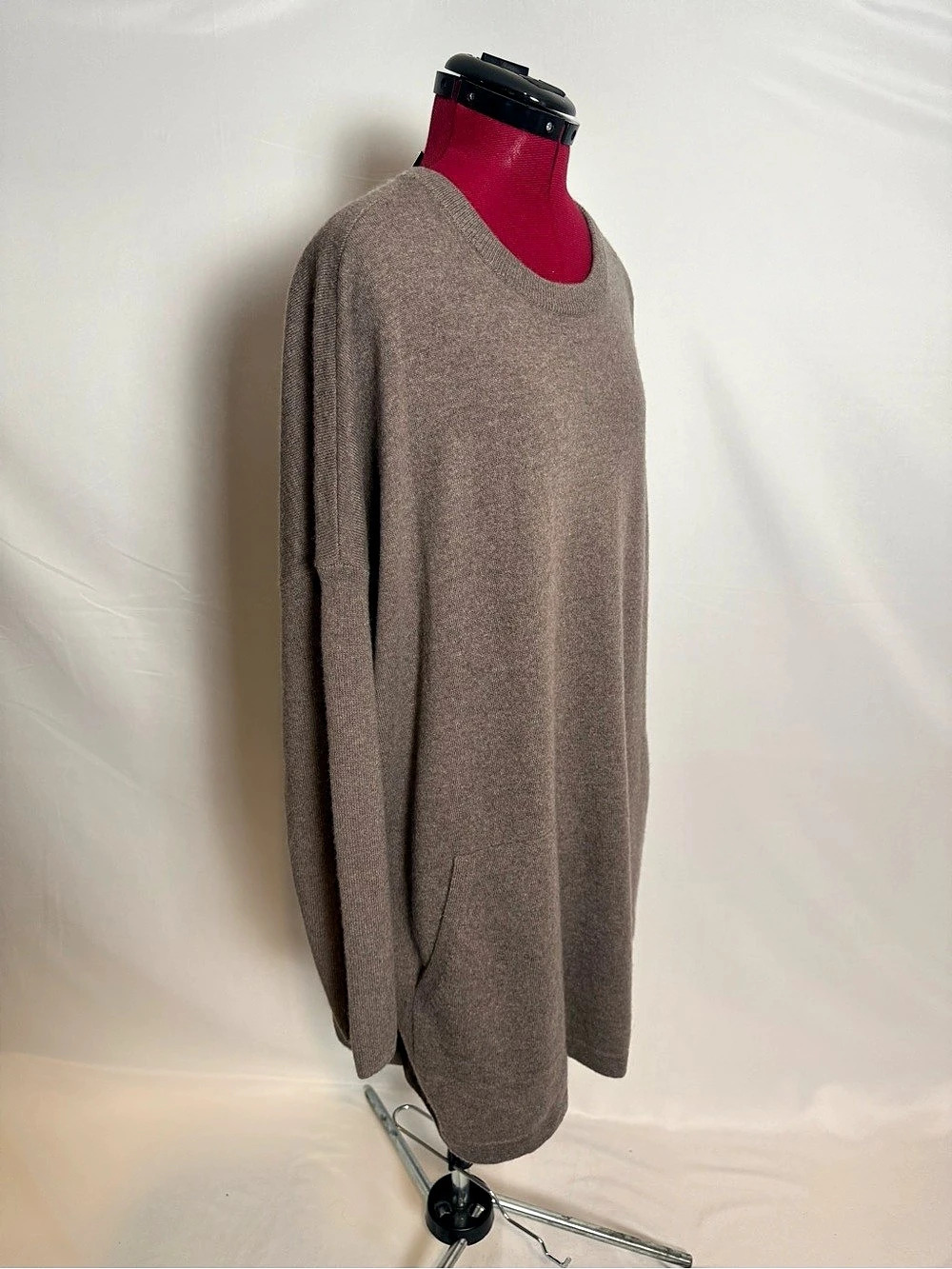 NWT J.Jill 100% Cashmere Crew Neck Sweater Women's Size 2X Mocha Heather Pockets - Picture 3 of 15